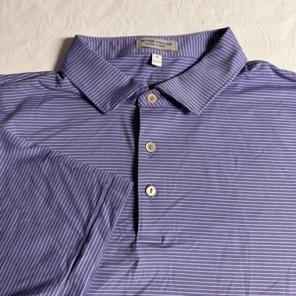 Peter Millar Summer Comfort Polo Shirt Mens XL Purple Stripe Performance Golf